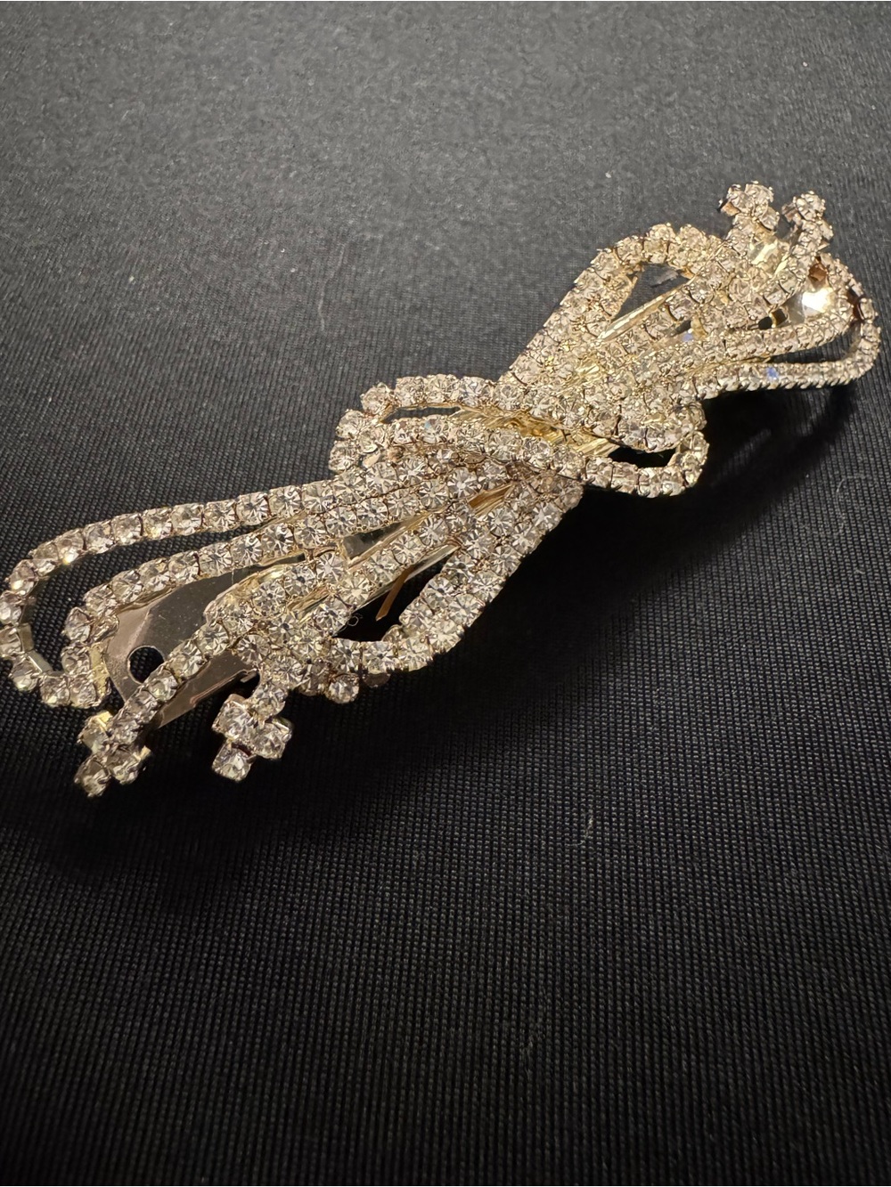 Vintage Rhinestone Bow Barrette - Mid-Century Glam Hair Accessory